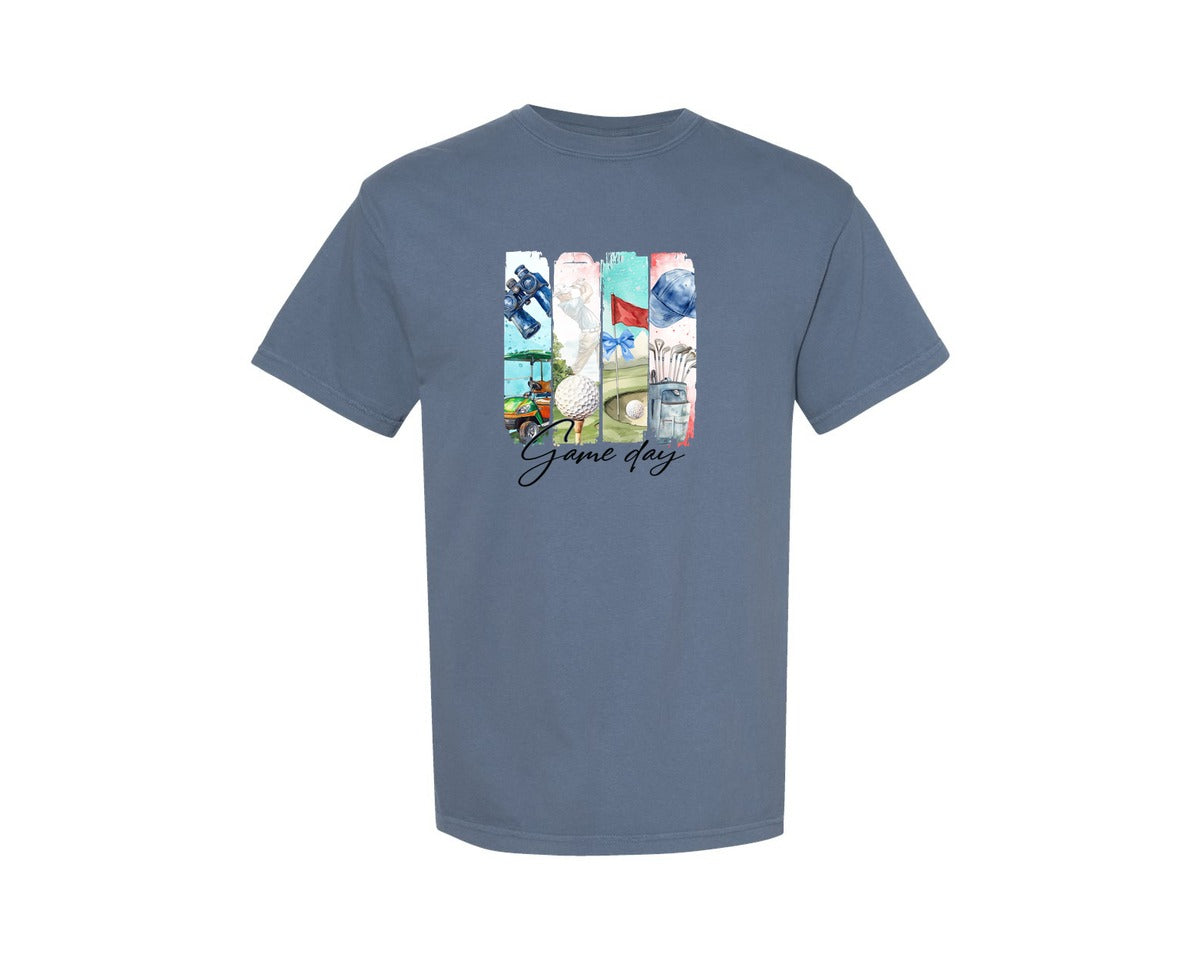 brand:Comfort Colors|color:Blue Jean|Game Day Golf Golf Brushstroke Graphic T-Shirt