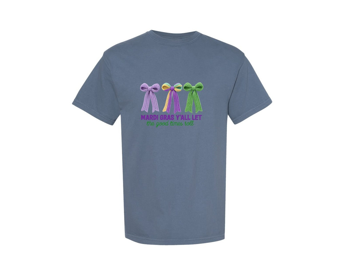 brand:Comfort Colors|color:Blue Jean|Faux Yarn Mardi Gras Louisiana 3 Graphic T-Shirt