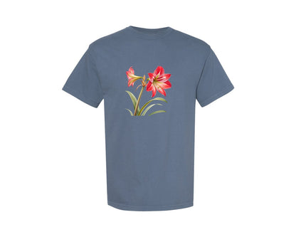 brand:Comfort Colors|color:Blue Jean|Red Amaryllis Flower T Shirt Design Graphic T-Shirt