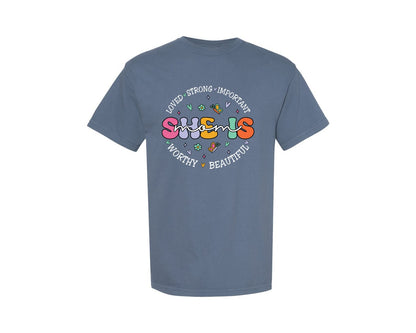 brand:Comfort Colors|color:Blue Jean|She Is Mom Happy Mama Mothers Day Graphic T-Shirt