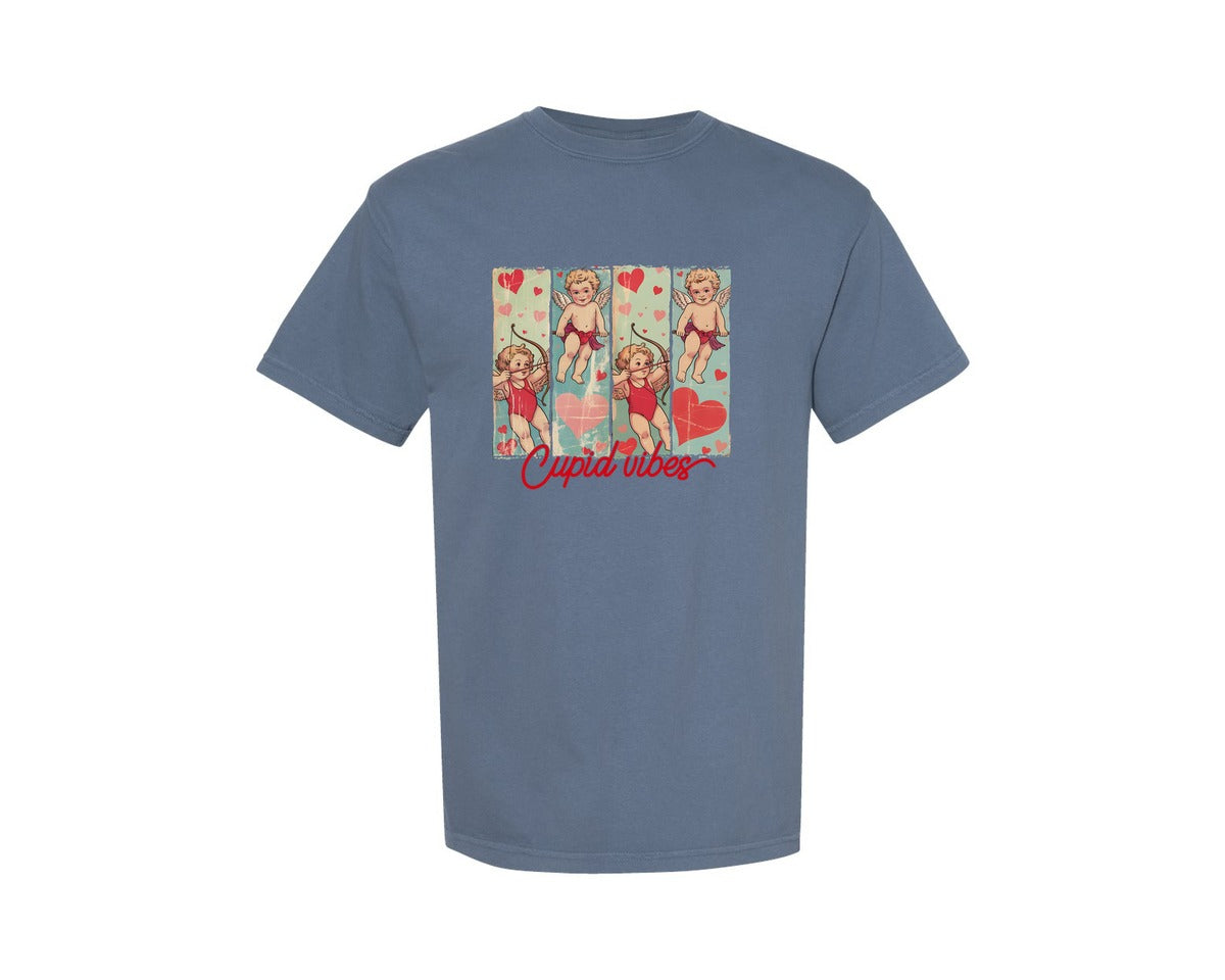 brand:Comfort Colors|color:Blue Jean|Valentines Day Cupid Vibes Brushstroke Graphic T-Shirt