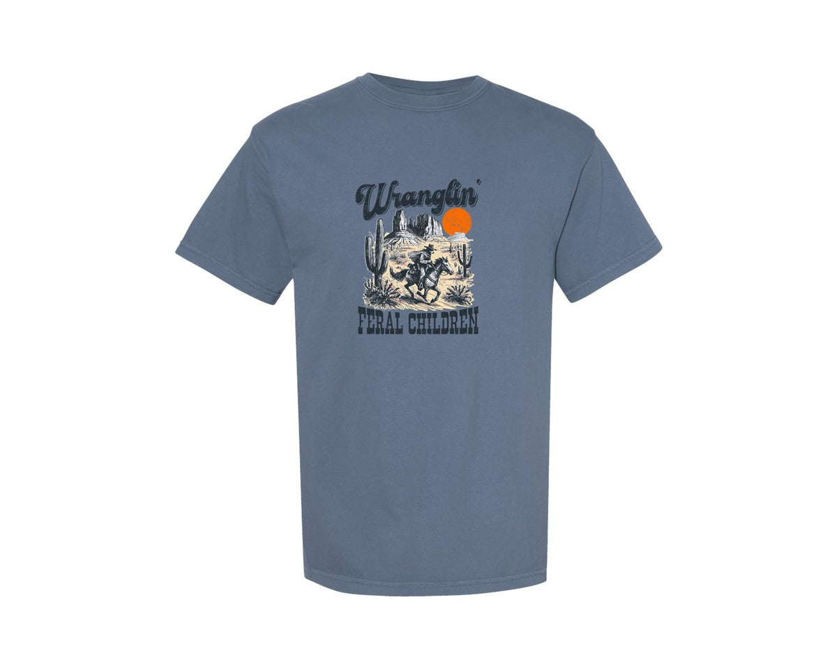 brand:Comfort Colors|color:Blue Jean|Cowboy Raccoon Wranglin Feral Children Graphic T-Shirt