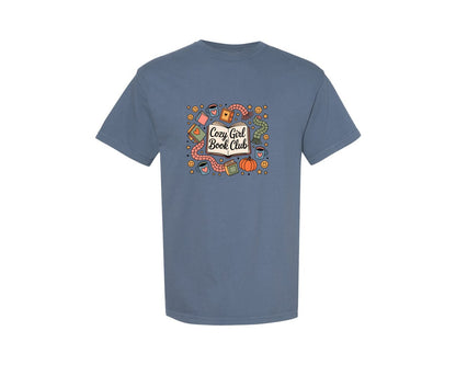 brand:Comfort Colors|color:Blue Jean|Cozy Book Club Autumn Girl Vibes Graphic T-Shirt