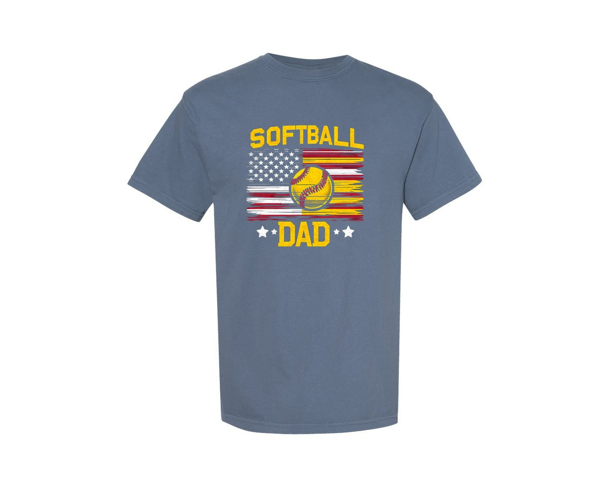 brand:Comfort Colors|color:Blue Jean|American Softball Dad Softball Graphic T-Shirt