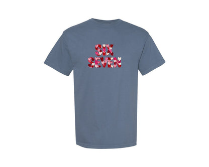 brand:Comfort Colors|color:Blue Jean|Valentine Six Seven Heart Letter Design Graphic T-Shirt