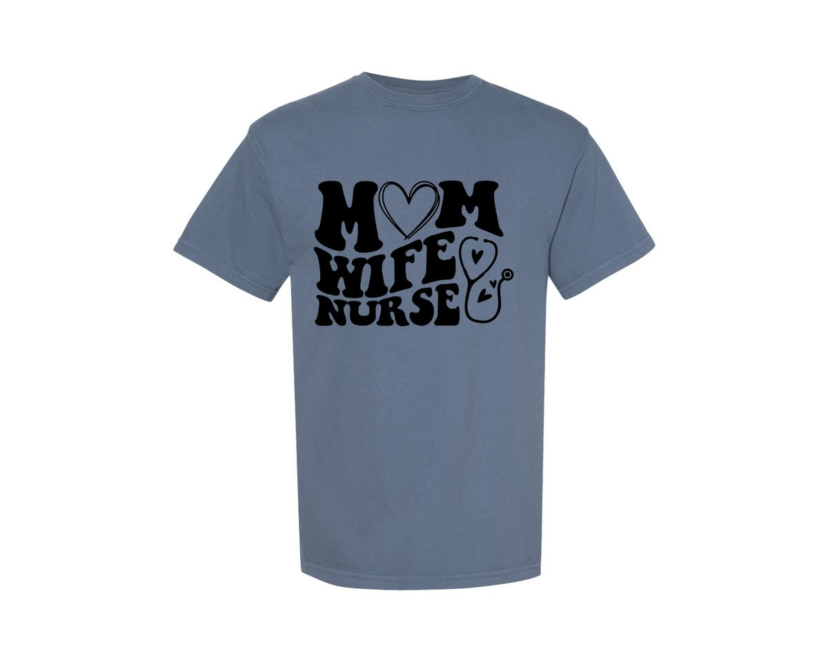 brand:Comfort Colors|color:Blue Jean|Mom Wife Nurse Wavy Graphic T-Shirt