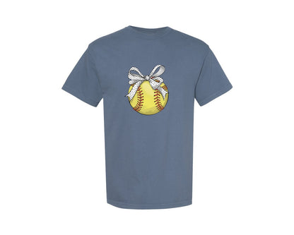 brand:Comfort Colors|color:Blue Jean|Coquette Bow Softball Pngretro Softball 2 Graphic T-Shirt