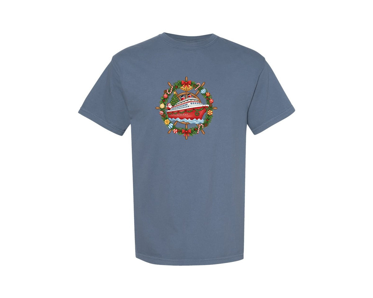 brand:Comfort Colors|color:Blue Jean|Preppy Hand Painted Christmas Cruise Graphic T-Shirt