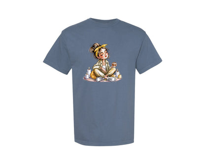 brand:Comfort Colors|color:Blue Jean|Coffee Girl Relaxed Woman Graphic T-Shirt