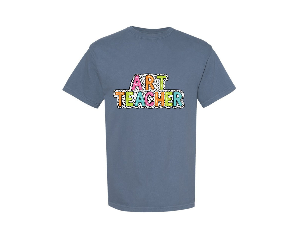 brand:Comfort Colors|color:Blue Jean|Art Teacher Dalmatian Dots Doodle Graphic T-Shirt