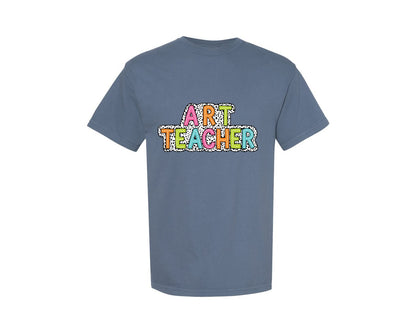 brand:Comfort Colors|color:Blue Jean|Art Teacher Dalmatian Dots Doodle Graphic T-Shirt