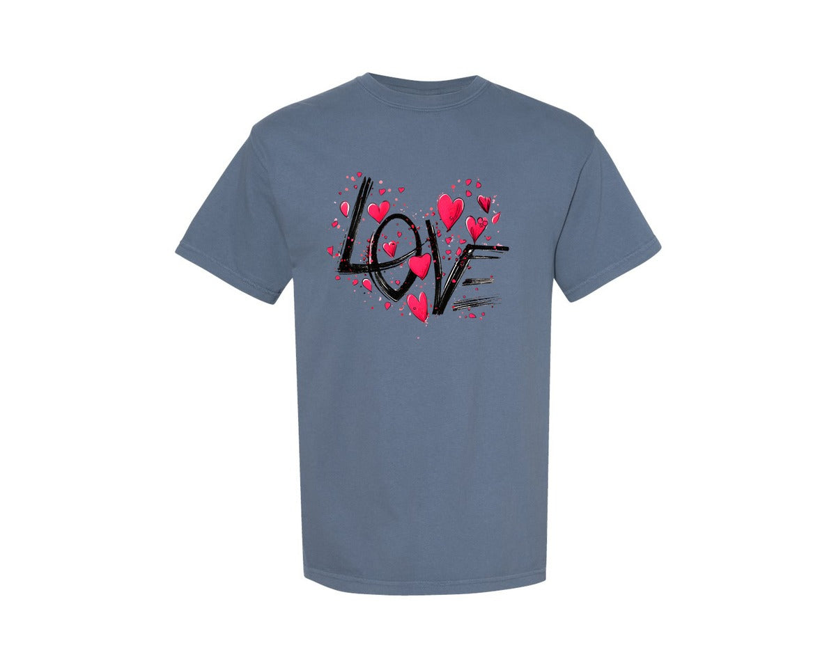 brand:Comfort Colors|color:Blue Jean|Love Hearts Valentine Graphic T-Shirt