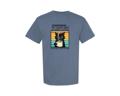 brand:Comfort Colors|color:Blue Jean|Cat And Coffee Funny Coffee Sub Graphic T-Shirt