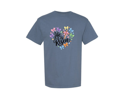 brand:Comfort Colors|color:Blue Jean|Christian Easter Cross He Is Risen Graphic T-Shirt