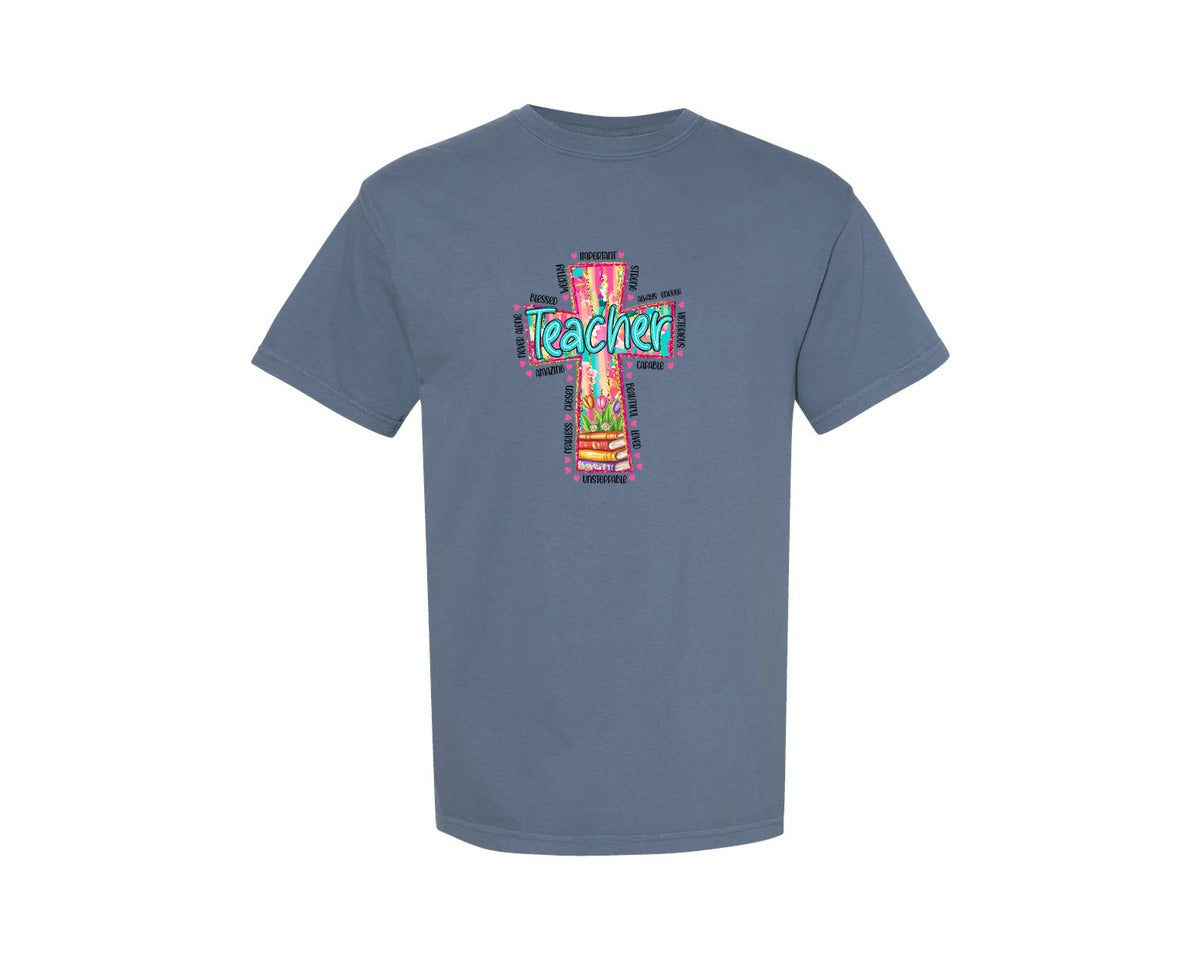 brand:Comfort Colors|color:Blue Jean|Christian Teacher Bible Verse Graphic T-Shirt