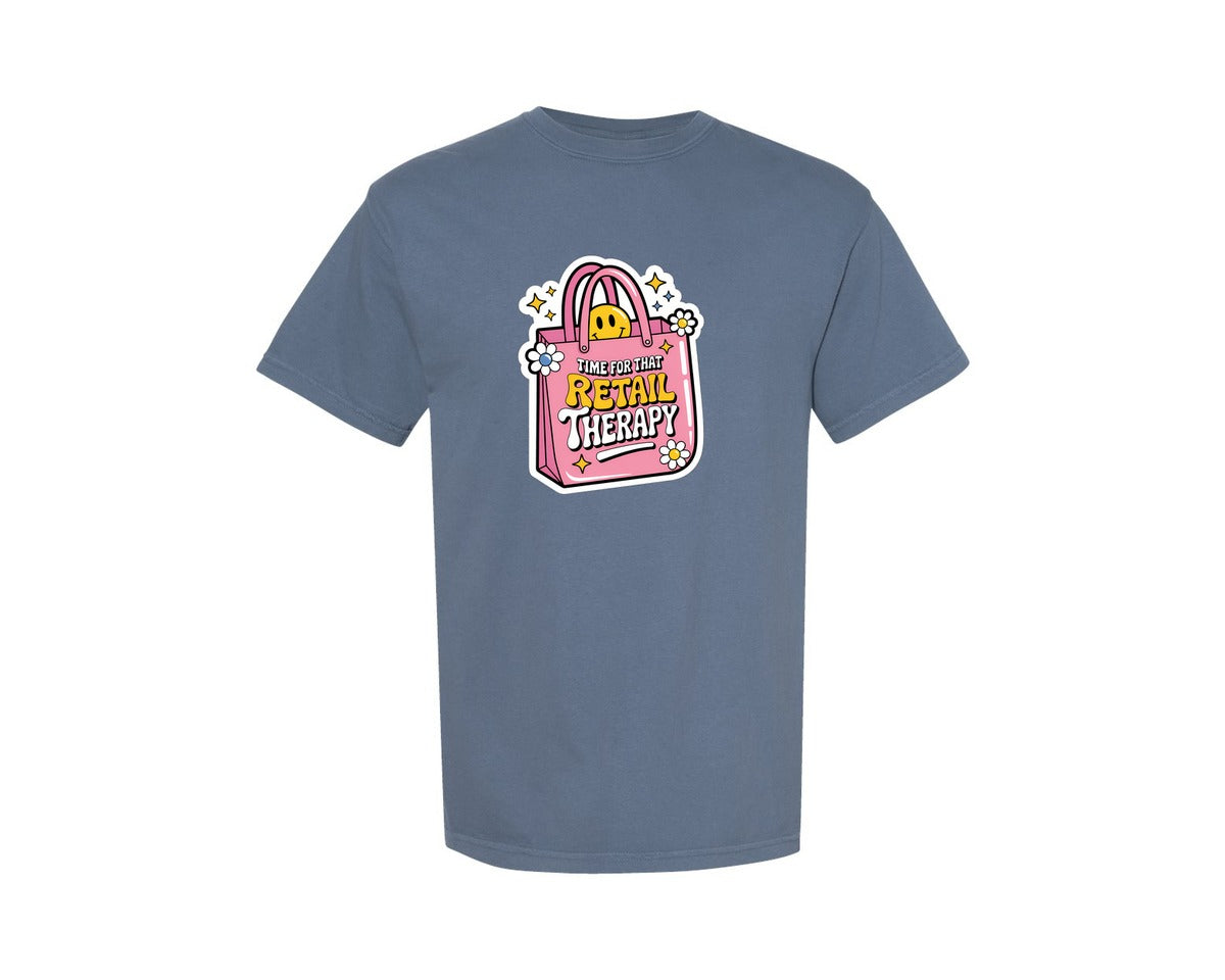 brand:Comfort Colors|color:Blue Jean|Retail Therapy Cute Retro Bag Graphic T-Shirt