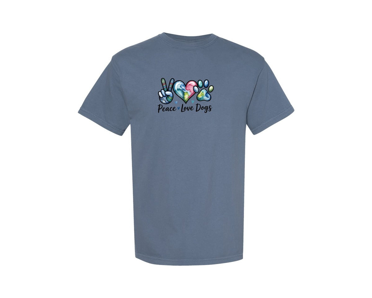 brand:Comfort Colors|color:Blue Jean|Peace Love Dogs Dog Lover Shirt Graphic T-Shirt