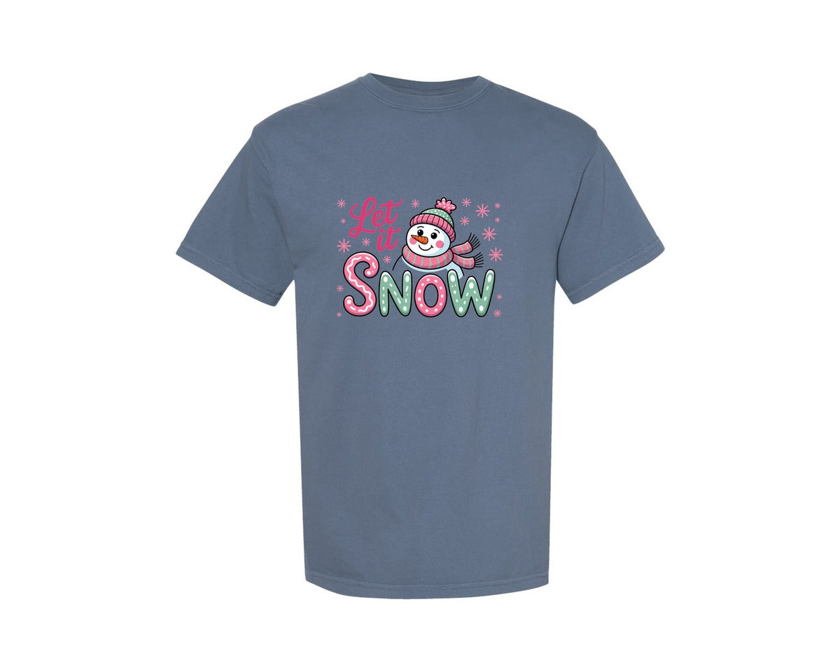 brand:Comfort Colors|color:Blue Jean|Let It Snow Pngbrushstroke Coquette Graphic T-Shirt