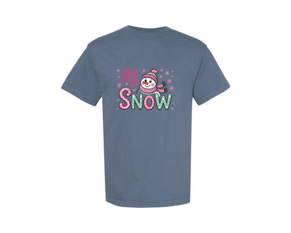brand:Comfort Colors|color:Blue Jean|Let It Snow Pngbrushstroke Coquette Graphic T-Shirt