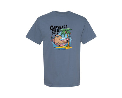 brand:Comfort Colors|color:Blue Jean|Capybara Vibes Only Summer T Shirt Print Graphic T-Shirt