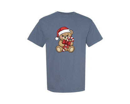 brand:Comfort Colors|color:Blue Jean|Christmas Teddy Bear Embroidery 2 Graphic T-Shirt
