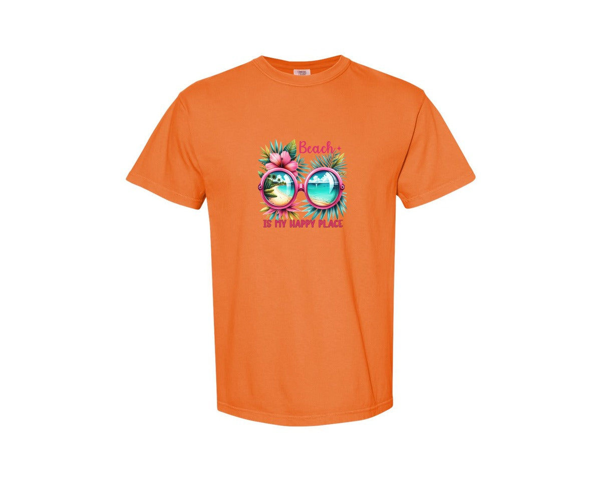 brand:Comfort Colors|color:Burnt Orange|Beach Is My Happy Place Summer Graphic T-Shirt