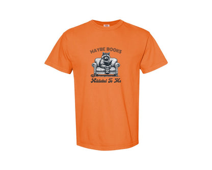 brand:Comfort Colors|color:Burnt Orange|Maybe Books Are Addicted To Me Raccoon Graphic T-Shirt