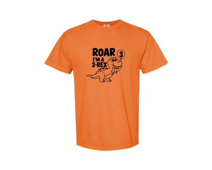 brand:Comfort Colors|color:Burnt Orange|3 Rex Dinosaur Birthday Graphic T-Shirt