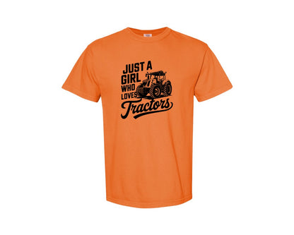 brand:Comfort Colors|color:Burnt Orange|Just A Girl Who Loves Tractors T Shi Graphic T-Shirt