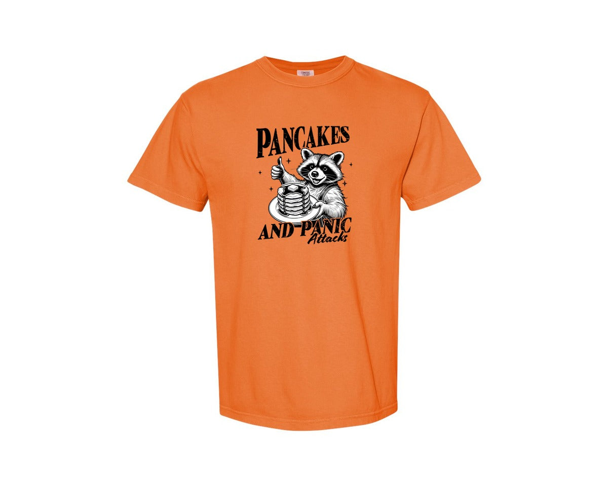 brand:Comfort Colors|color:Burnt Orange|Mental Health Raccoon Pancakes And Panic Graphic T-Shirt