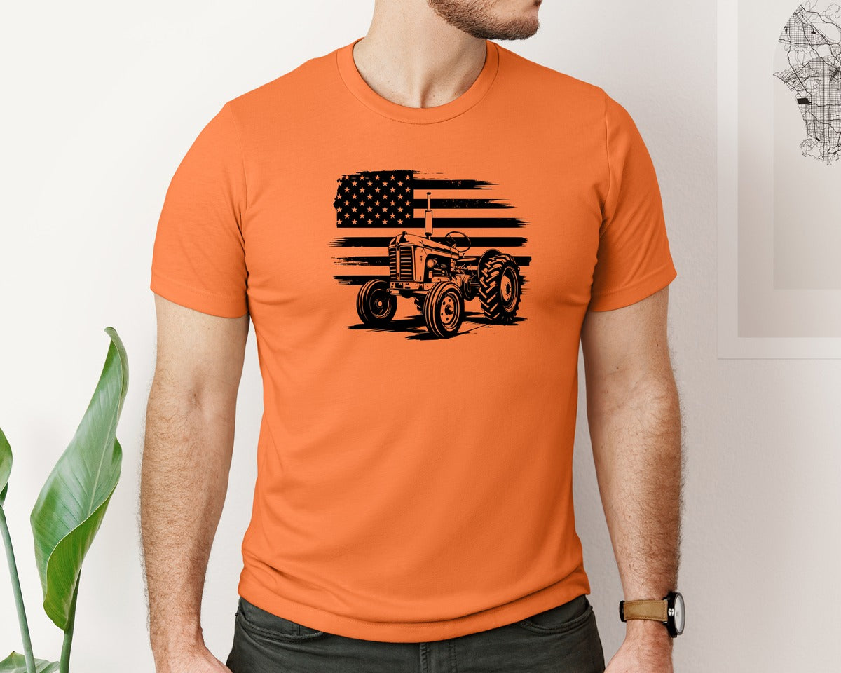 brand:Bella Canvas|color:Burnt Orange|Tractor Flag Vector T Shirt Design Graphic T-Shirt