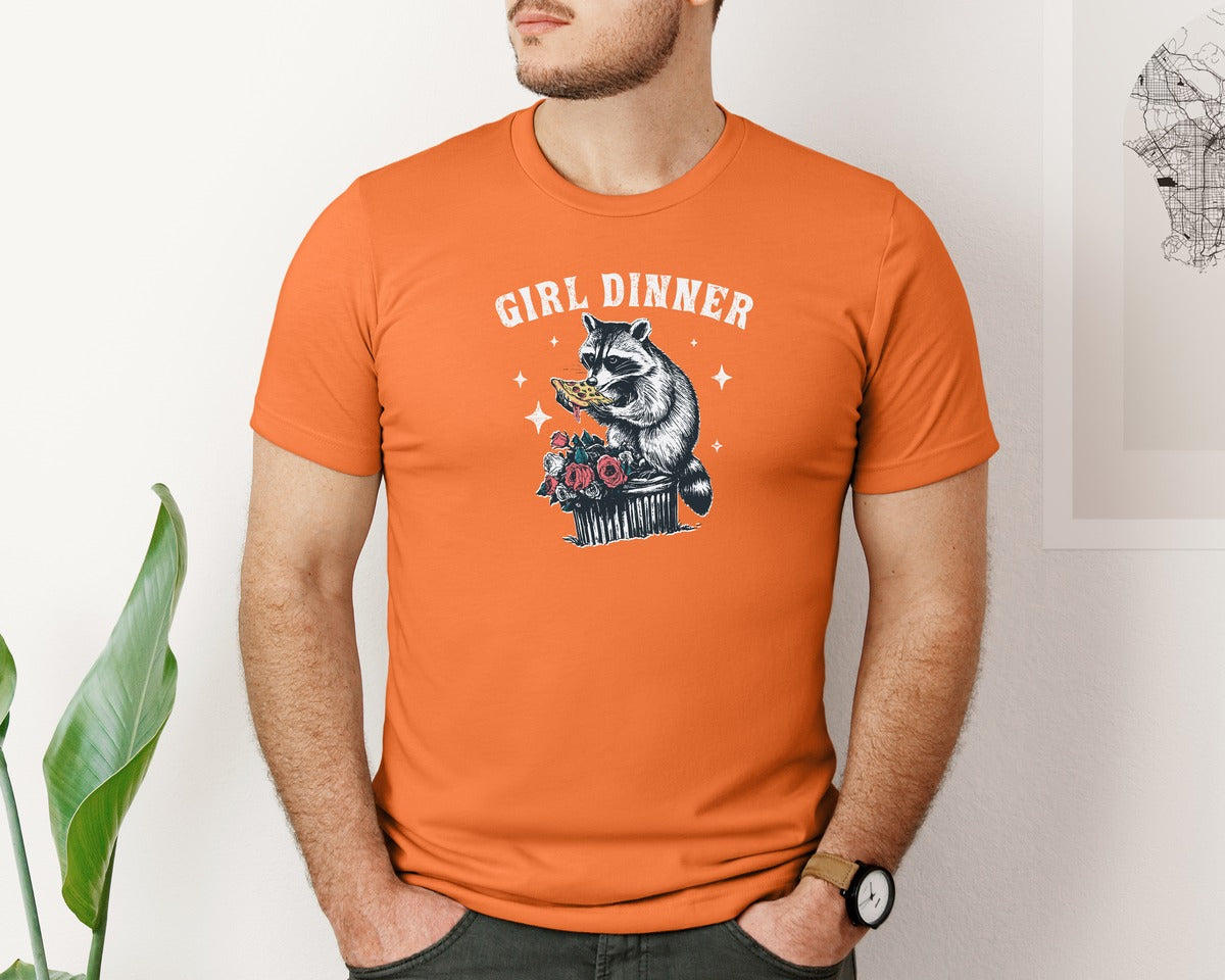 brand:Bella Canvas|color:Burnt Orange|Girl Dinner Raccoon Eat Pizza Shirt Graphic T-Shirt