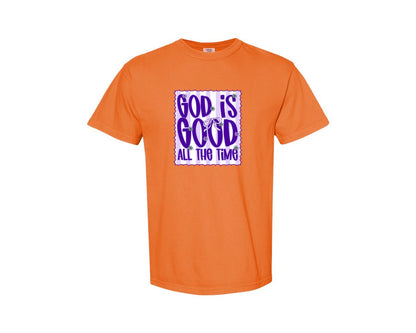 brand:Comfort Colors|color:Burnt Orange|God Is Good Preppy Faith Shirt Graphic T-Shirt