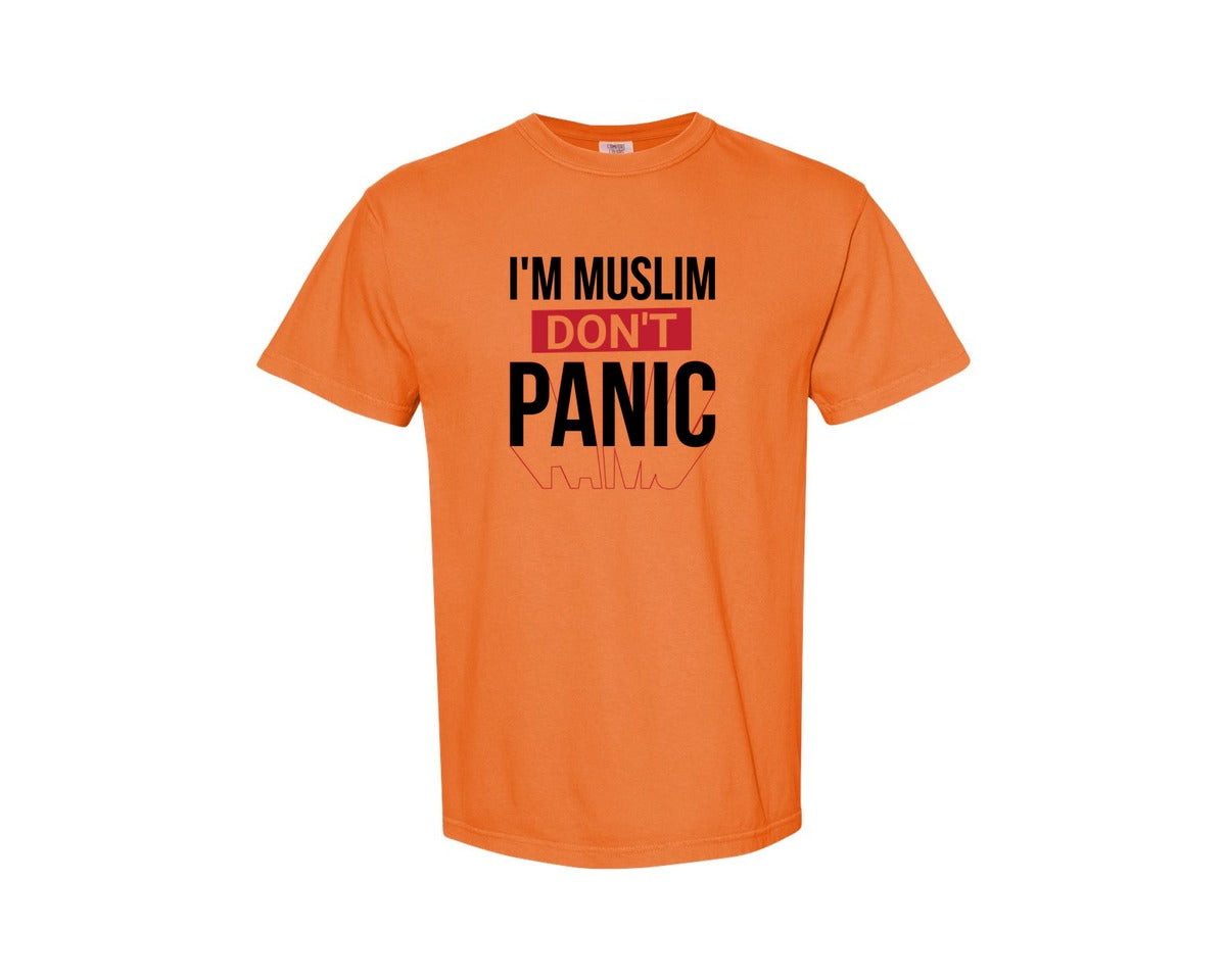 brand:Comfort Colors|color:Burnt Orange|Im Muslim Dont Panic Muslim Quote Is Graphic T-Shirt