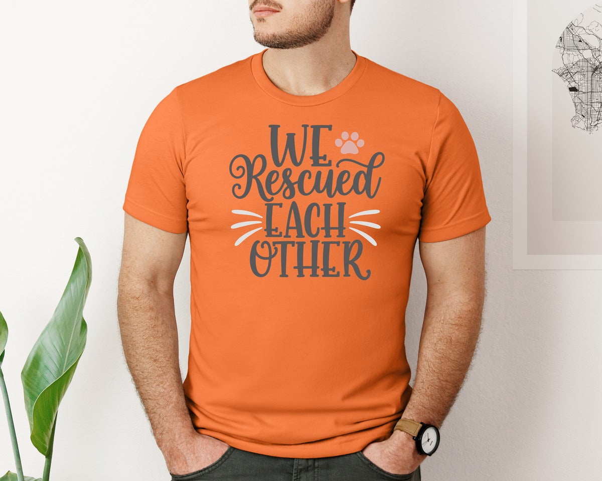 brand:Bella Canvas|color:Burnt Orange|We Rescued Each Other Cute Cat Quote Graphic T-Shirt