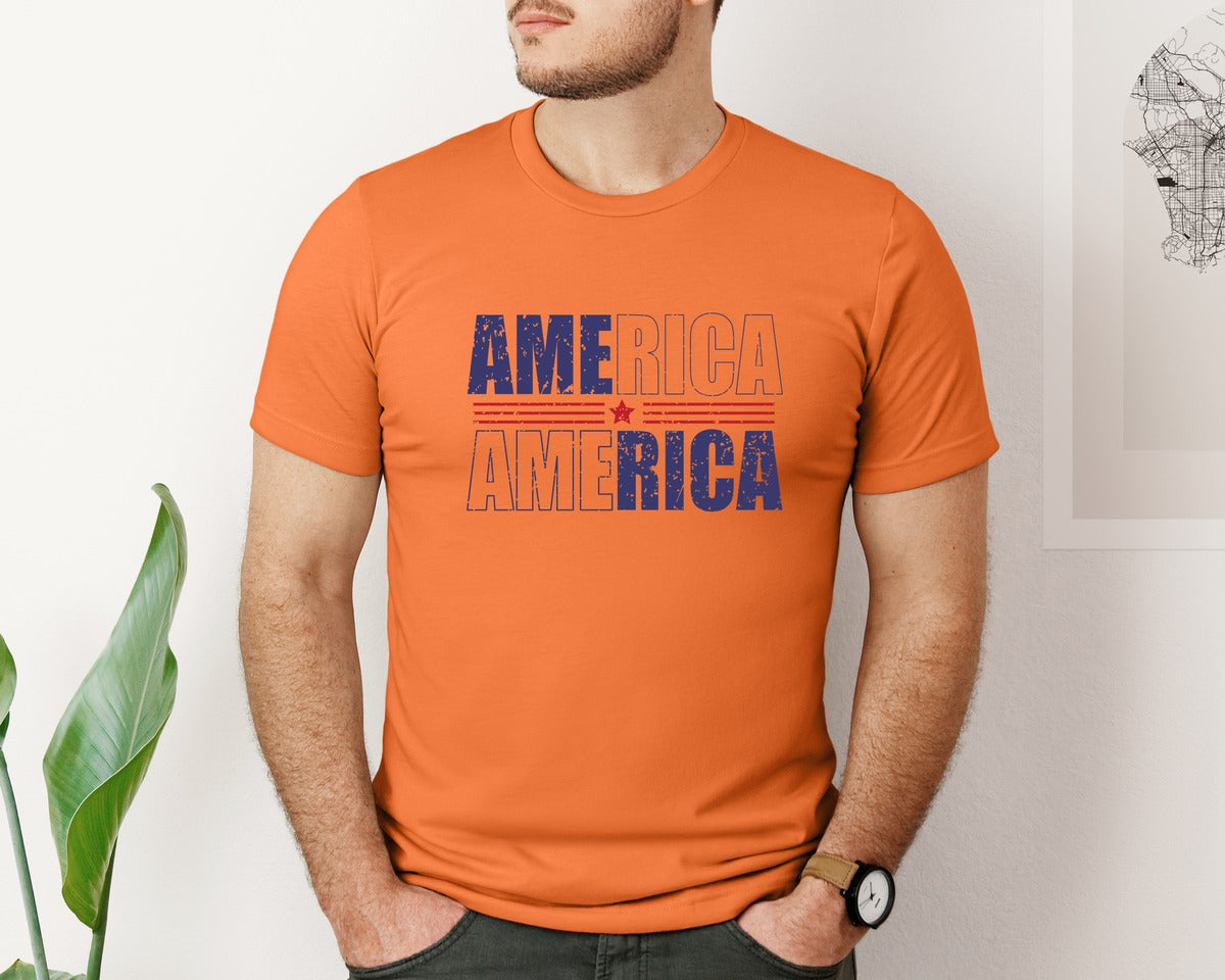 brand:Bella Canvas|color:Burnt Orange|America Patriotic Graphic T-Shirt