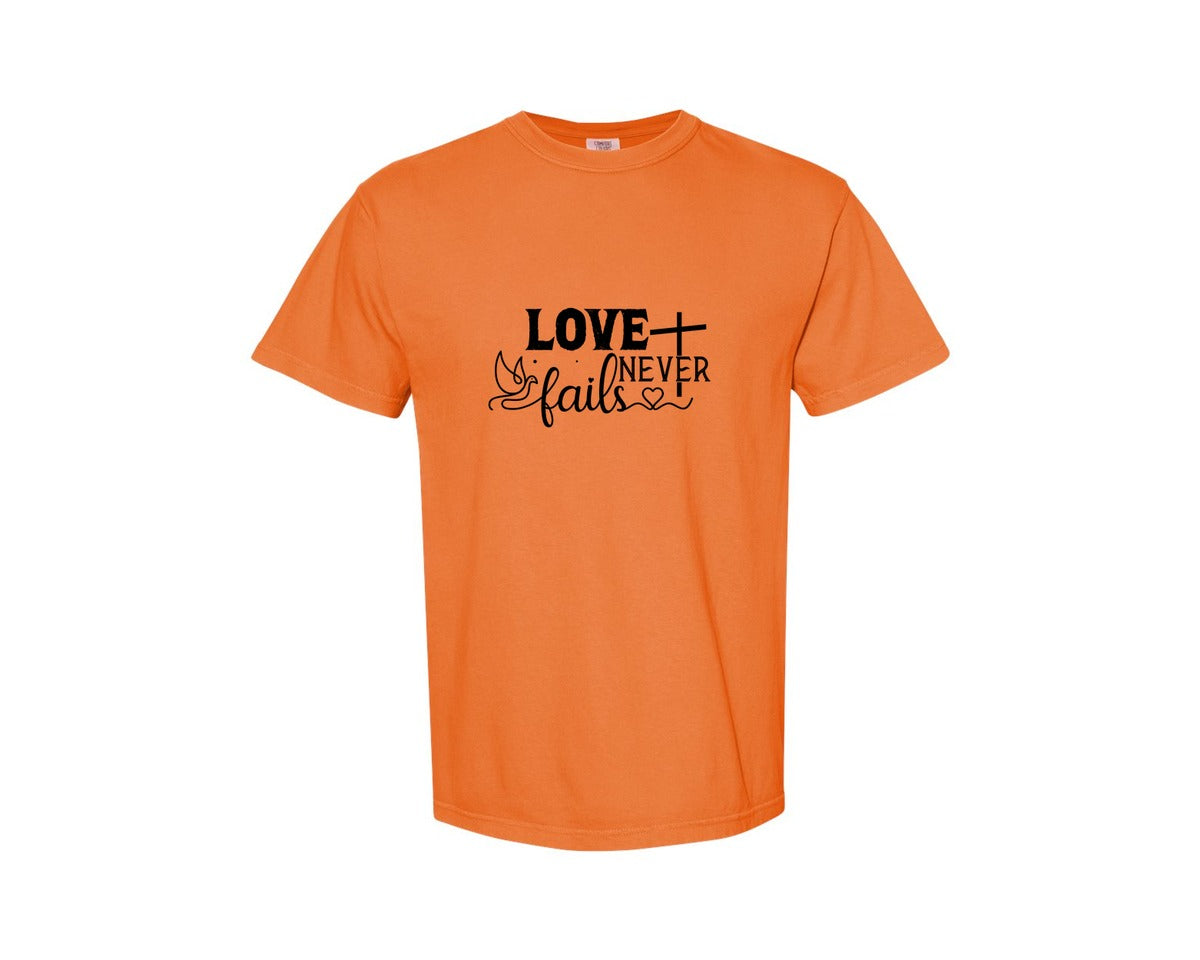 brand:Comfort Colors|color:Burnt Orange|Love Never Fails Sleeve Svgbible Quotes Graphic T-Shirt