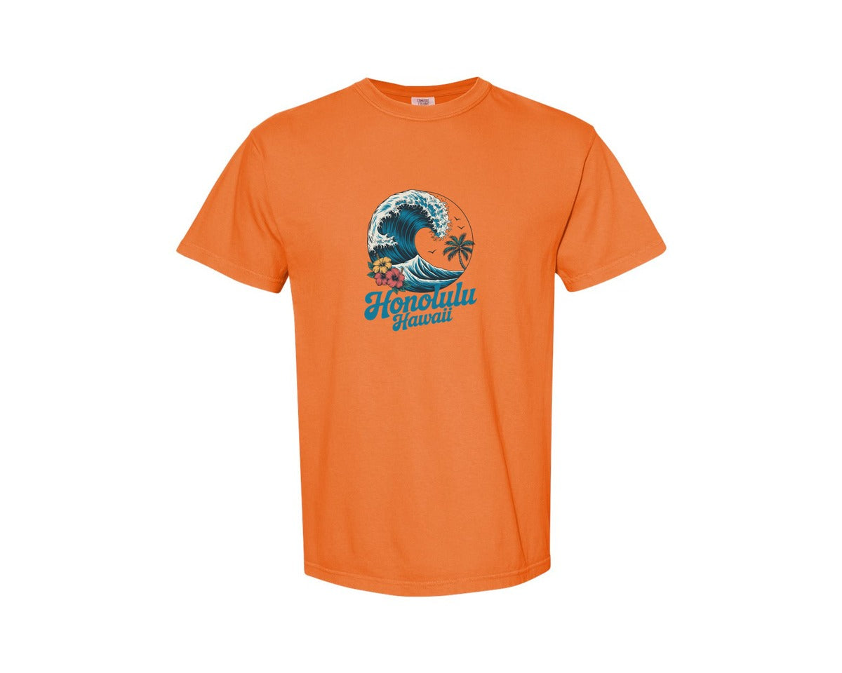 brand:Comfort Colors|color:Burnt Orange|Honolulu Hawaii Beach Aloha Summer Graphic T-Shirt