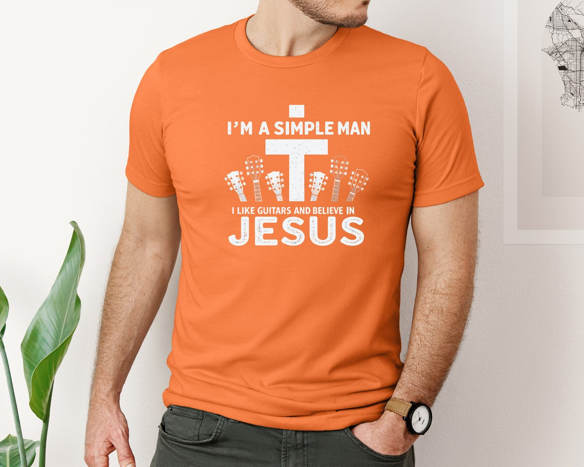 brand:Bella Canvas|color:Burnt Orange|Christian Guitar Im A Simple Man Graphic T-Shirt