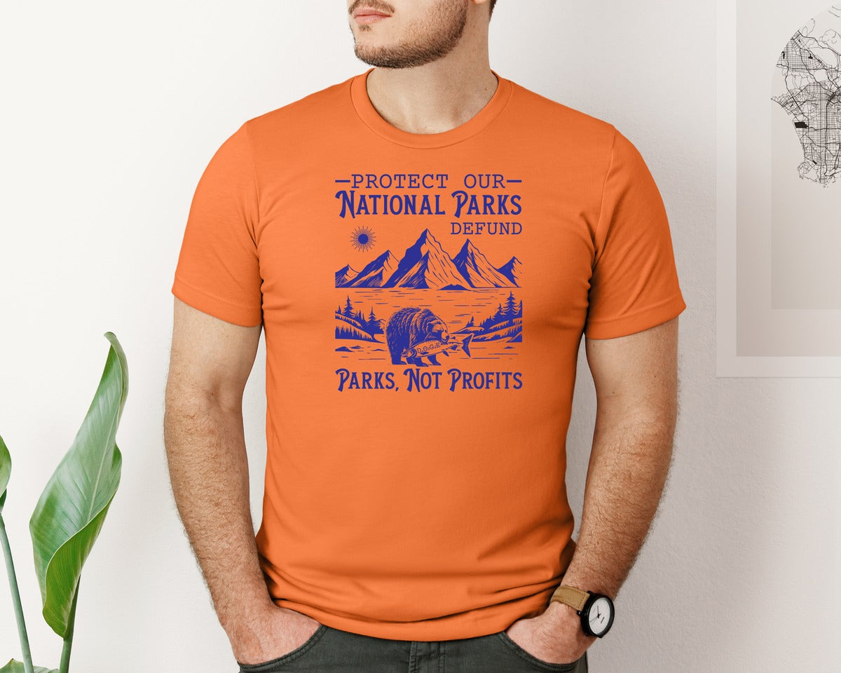 brand:Bella Canvas|color:Burnt Orange|Protect Our National Parks Defund Doge Graphic T-Shirt