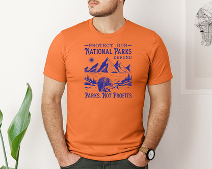 brand:Bella Canvas|color:Burnt Orange|Protect Our National Parks Defund Doge Graphic T-Shirt