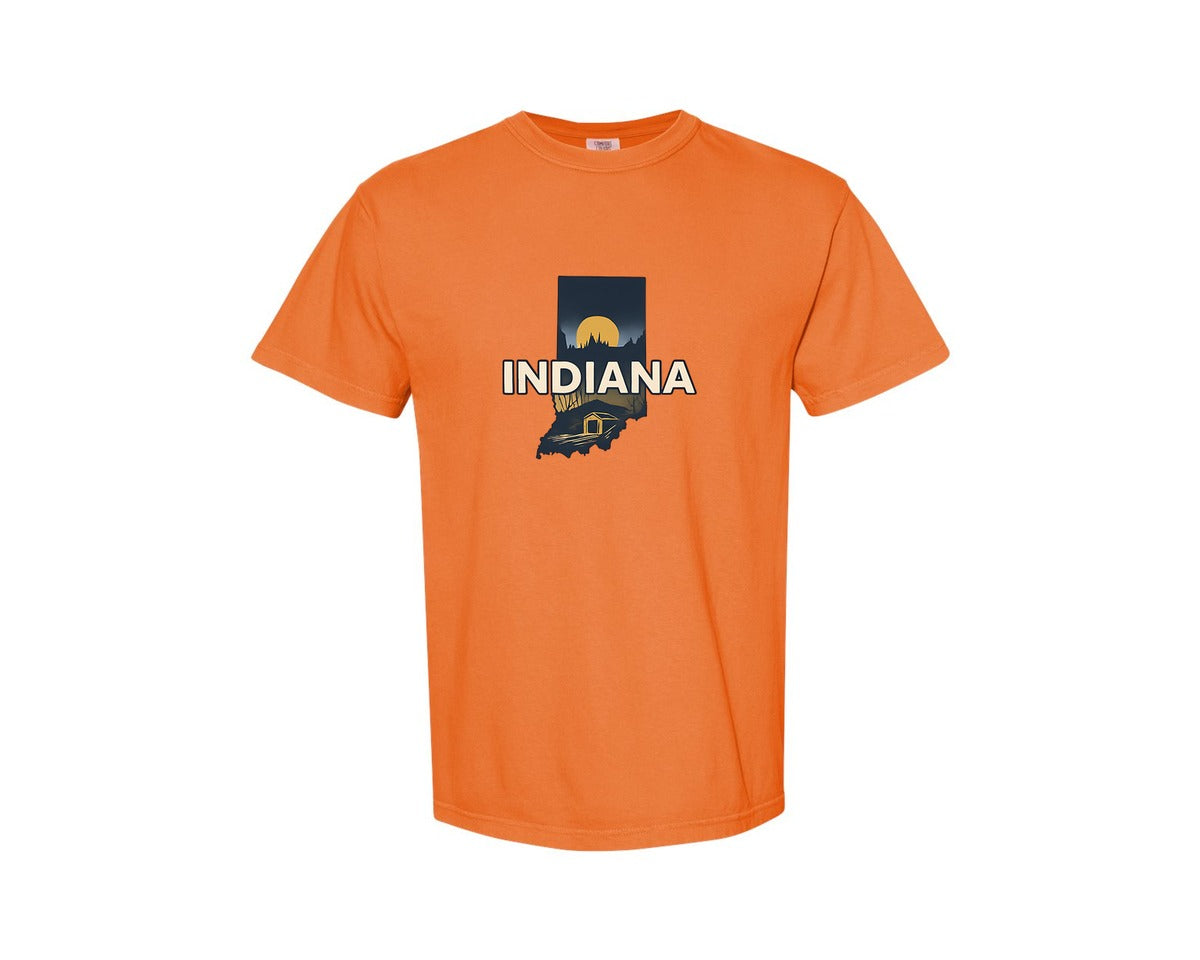 brand:Comfort Colors|color:Burnt Orange|Indiana State Map 2 Graphic T-Shirt