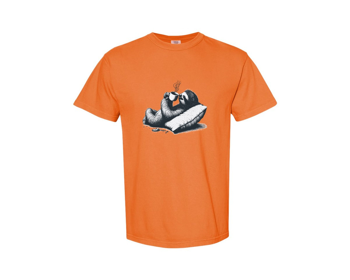brand:Comfort Colors|color:Burnt Orange|Sloth Lying And Drink Coffee Shirt Graphic T-Shirt