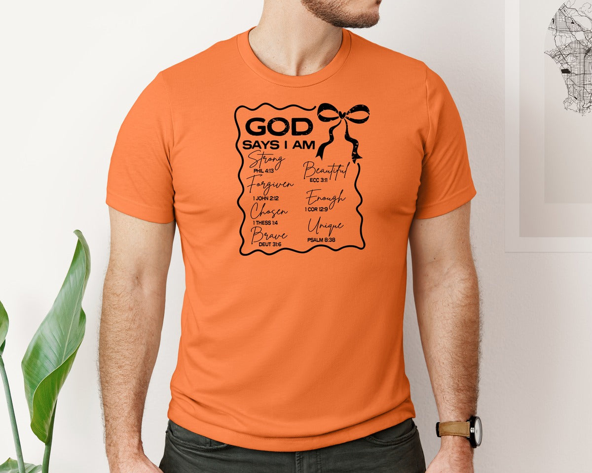 brand:Bella Canvas|color:Burnt Orange|God Says I Am Coquette Christian Graphic T-Shirt