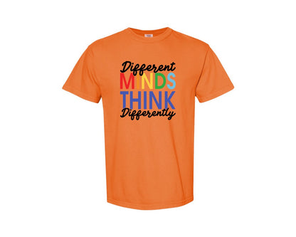 brand:Comfort Colors|color:Burnt Orange|Different Minds Autism T Shirt Graphic T-Shirt