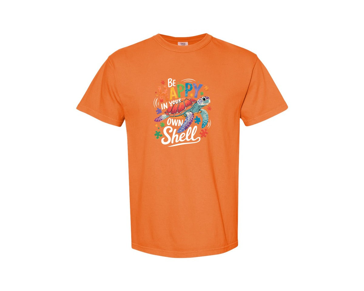 brand:Comfort Colors|color:Burnt Orange|Be Happy In Your Own Shell Autism Avg Graphic T-Shirt