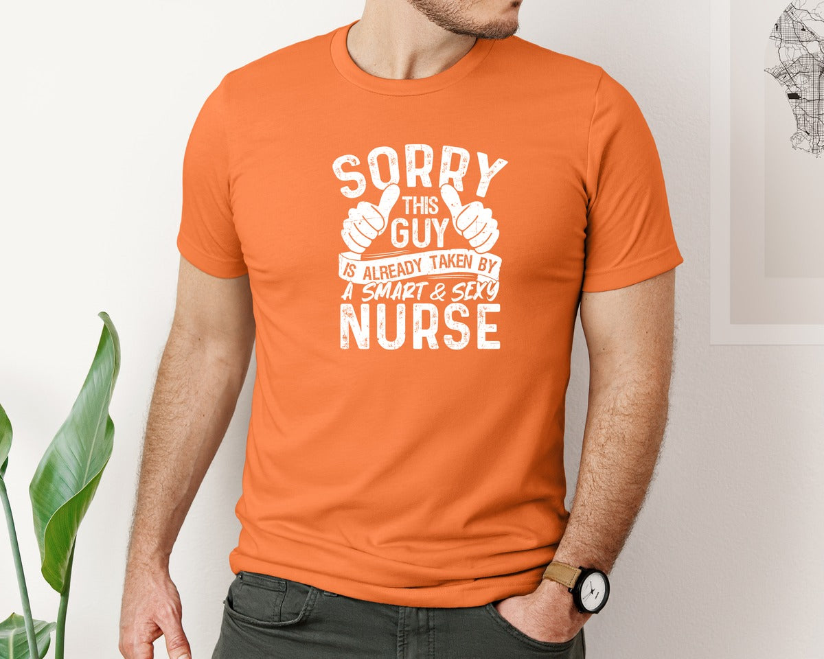 brand:Bella Canvas|color:Burnt Orange|Sorry This Guy Is Career T Shirt Graphic T-Shirt