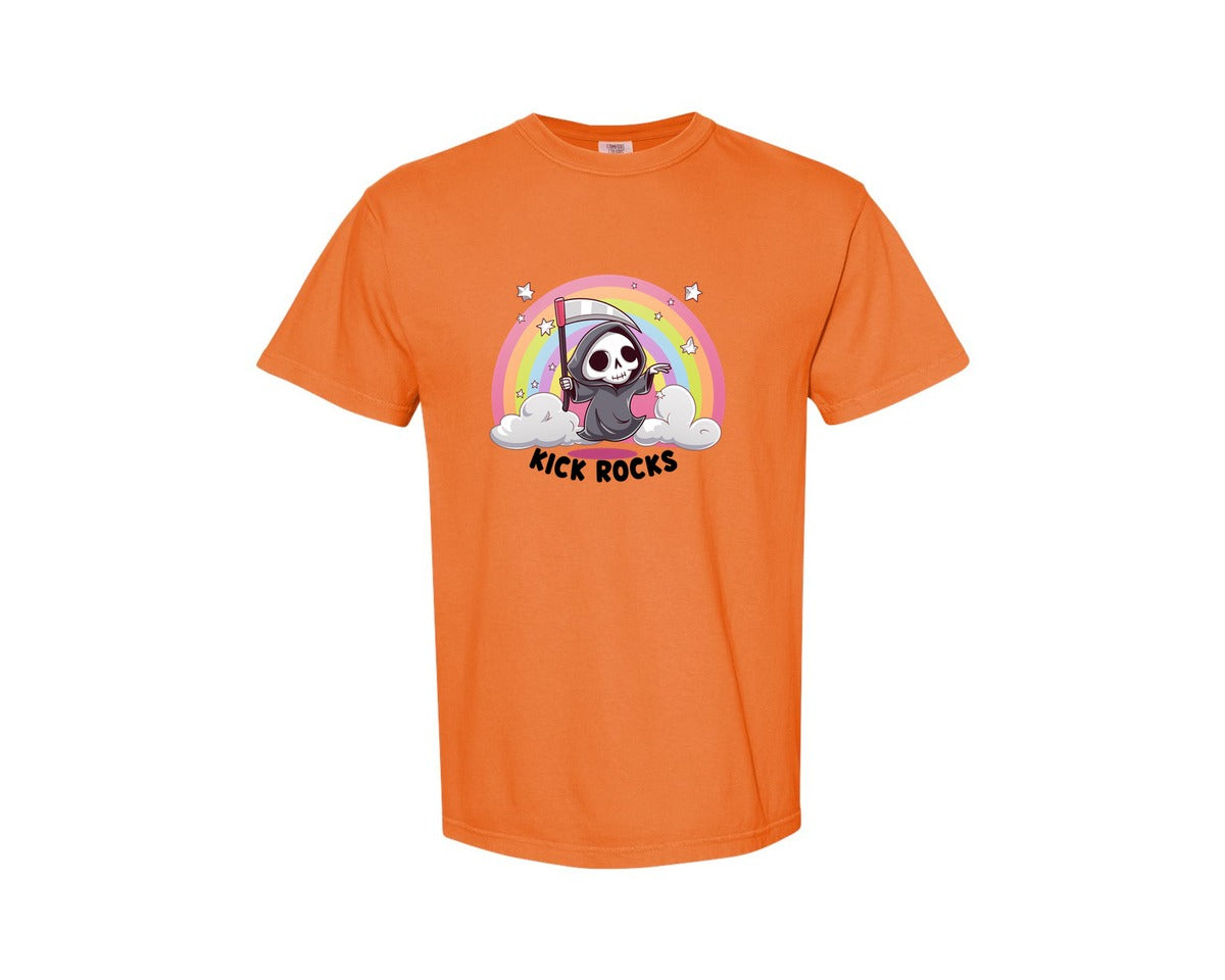 brand:Comfort Colors|color:Burnt Orange|Kick Rocks Cute Grim Reaper Graphic T-Shirt