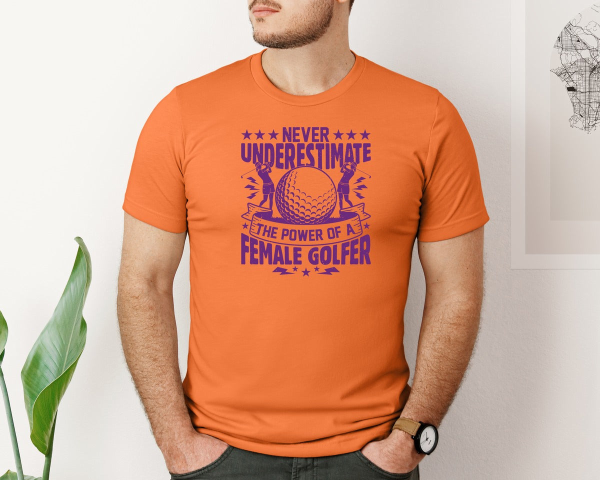 brand:Bella Canvas|color:Burnt Orange|Female Golfer Golf Club T Shirt Design Graphic T-Shirt