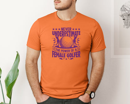 brand:Bella Canvas|color:Burnt Orange|Female Golfer Golf Club T Shirt Design Graphic T-Shirt